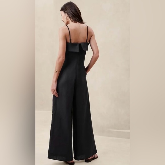 Banana Republic Petite 0 Black Linen Blend Strapless Wide-Leg Jumpsuit NWT - Picture 4 of 13